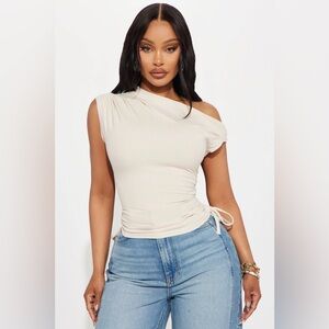 Fashion Nova Vera One Shoulder Top - Beige, Size Small